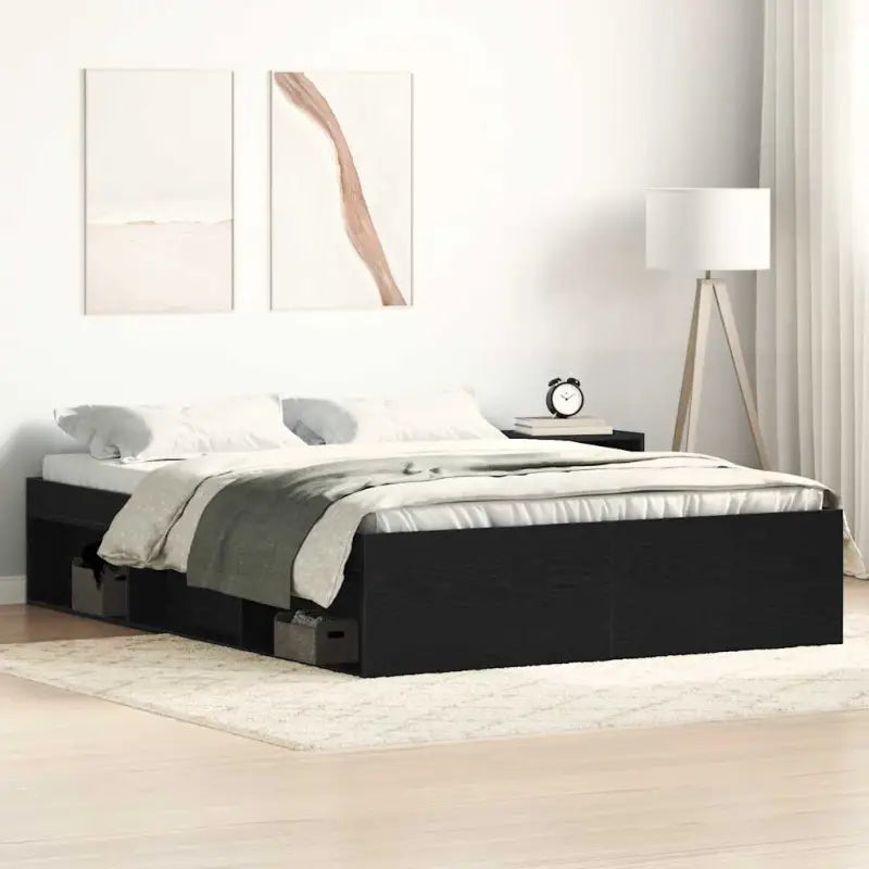 Houten bedframe met multiplex lattenbodem voor een moderne slaapkamer - Zwart eiken / 140 x 190 cm - Bedden & bedframes