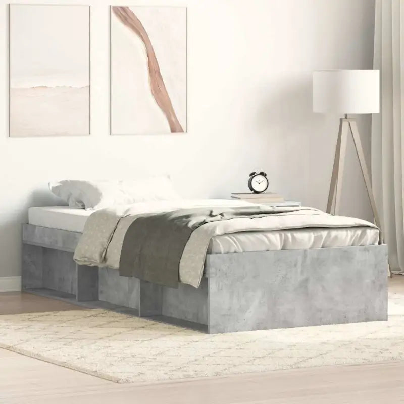 Houten bedframe met multiplex lattenbodem voor een moderne slaapkamer - Betongrijs / 90 x 200 cm - Bedden & bedframes