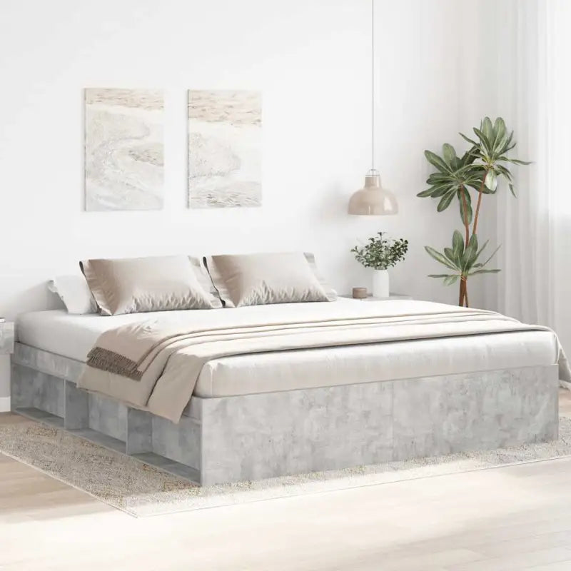 Houten bedframe met multiplex lattenbodem voor een moderne slaapkamer - Betongrijs / 200 x 200 cm - Bedden & bedframes