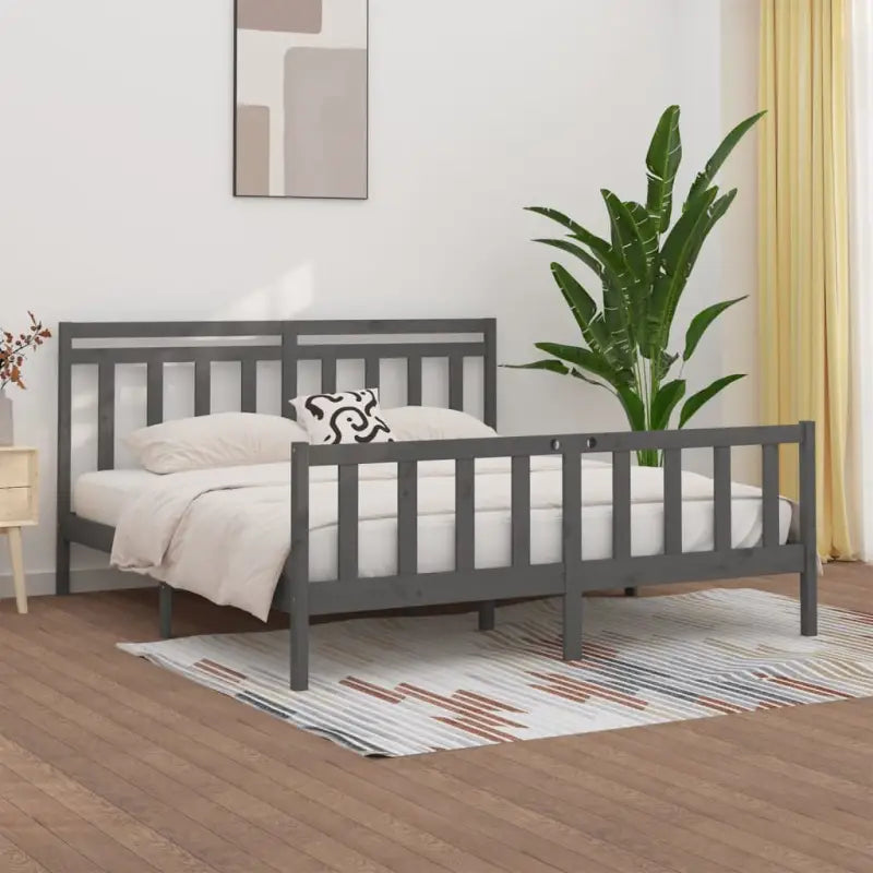 Houten bedframe van massief grenenhout inclusief levering - Grijs / 200 x 200 cm - Bedden & bedframes