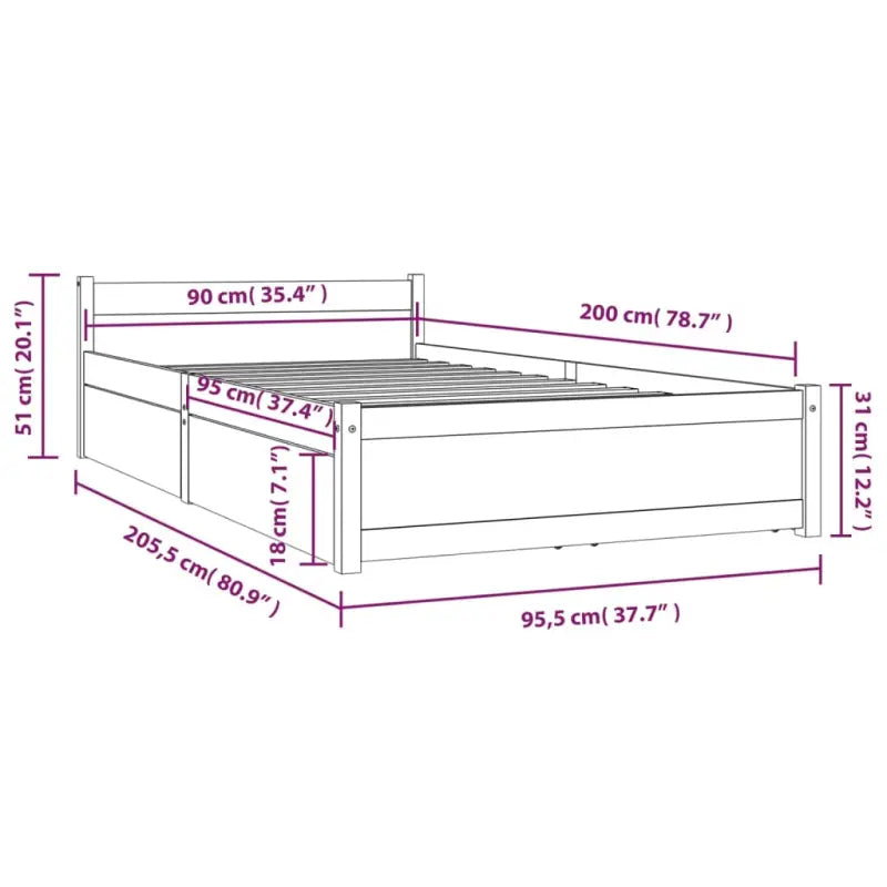 Houten bedframe van massief grenenhout met levering bevat - Bedden & bedframes