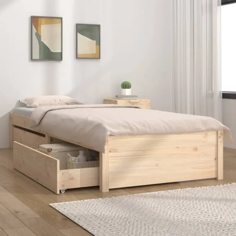 Houten bedframe van massief grenenhout met levering bevat - Naturel / 90 x 190 cm - Bedden & bedframes
