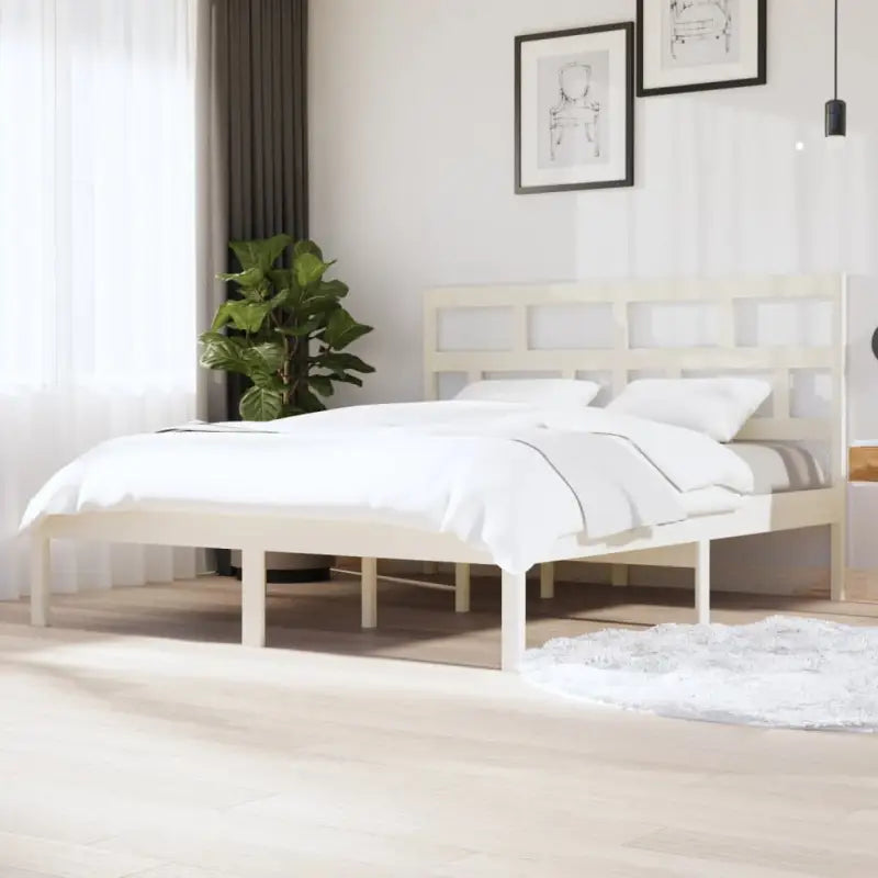 Houten Bedframe van Massief Grenenhout met Levering Bevat - Wit / 160 x 200 cm - Bedden & bedframes
