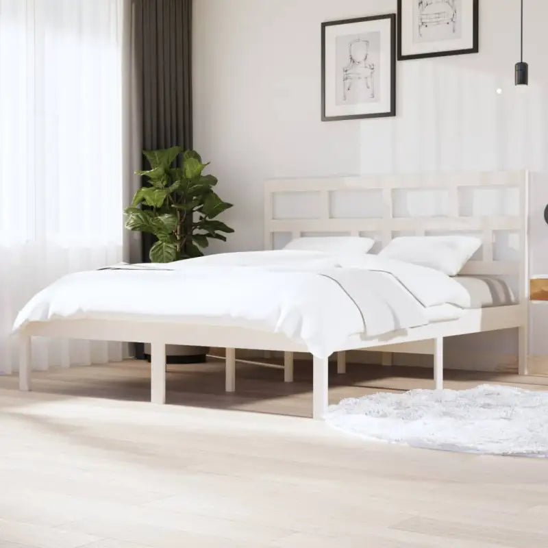 Houten Bedframe van Massief Grenenhout met Levering Bevat - Wit / 180 x 200 cm - Bedden & bedframes