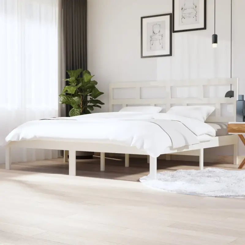 Houten Bedframe van Massief Grenenhout met Levering Bevat - Wit / 200 x 200 cm - Bedden & bedframes