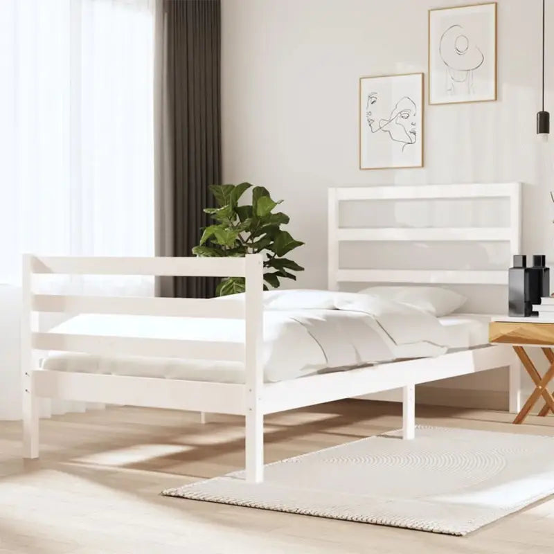 Houten bedframe van massief grenenhout met tijdloos ontwerp - Wit / 75 x 190 cm - Bedden & bedframes