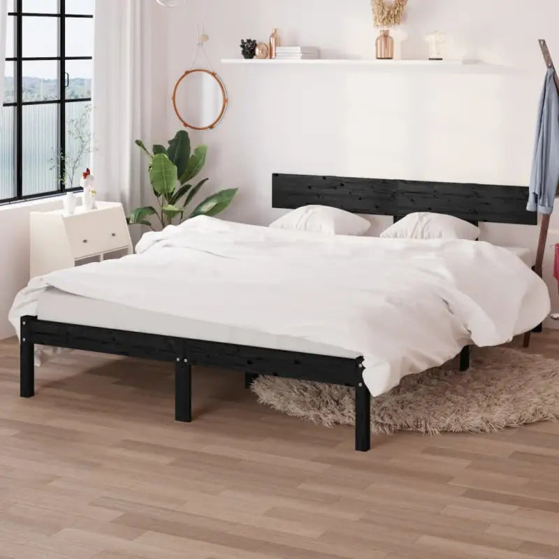 Houten bedframe van massief grenenhout voor een moderne slaapkamer - Zwart / 150 x 200 cm - Bedden & bedframes
