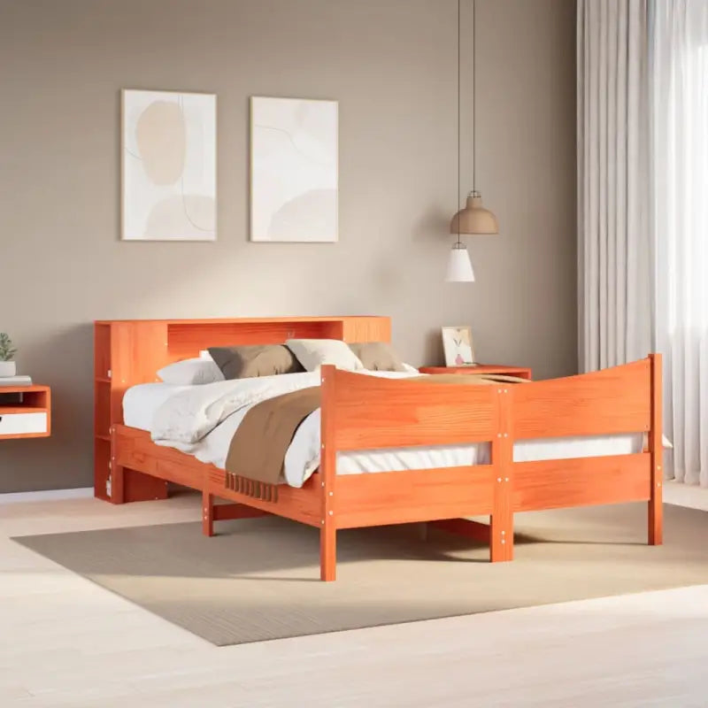 Houten bedframe van massief grenenhout voor een moderne slaapkamer - Wasbruin / 140 x 190 cm - Bedden & bedframes