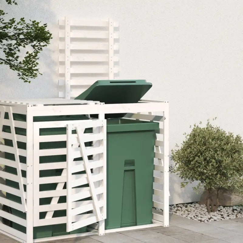 Houten berging voor afvalcontainer van massief grenenhout - Wit grenenhout / 78 x 91.5 x 128.5 cm / 1