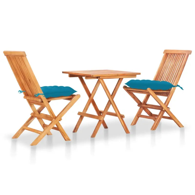 Houten bistroset met fijn geschuurd teakhout en afmetingen voor tafel en stoel - lichtblauw - Tuinsets