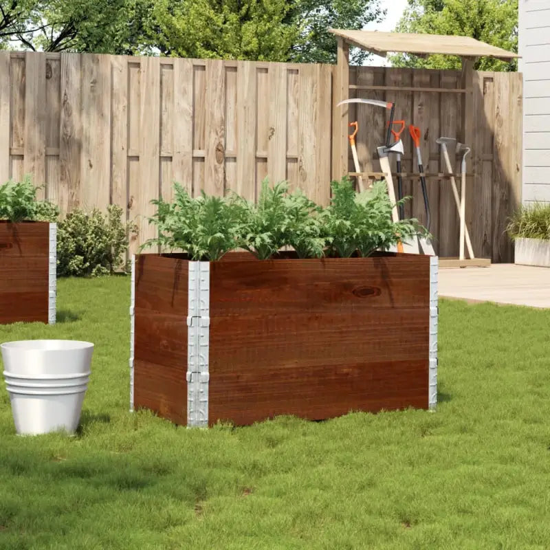 Houten bloempot van massief grenenhout met open bodem en gegalvaniseerde scharnieren - Donkerbruin / 100 x 50 x 60.5 cm
