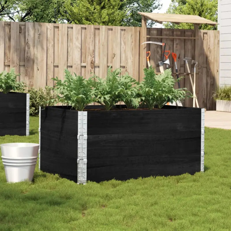 Houten bloempot van massief grenenhout met open bodem en gegalvaniseerde scharnieren - Zwart / 120 x 80 x 60.5 cm / 1