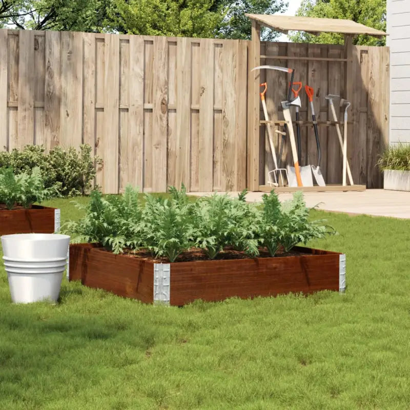 Houten bloempot van massief grenenhout met open bodem en gegalvaniseerde scharnieren - Donkerbruin / 100 x 100 x 21.5