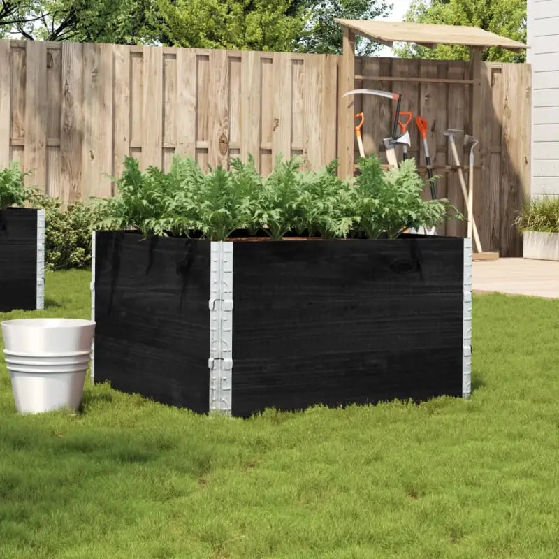 Houten bloempot van massief grenenhout met open bodem en gegalvaniseerde scharnieren - Zwart / 100 x 100 x 60.5 cm / 1