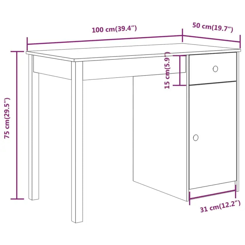 Houten bureau van massief grenenhout met strak en praktisch design - Bureaus