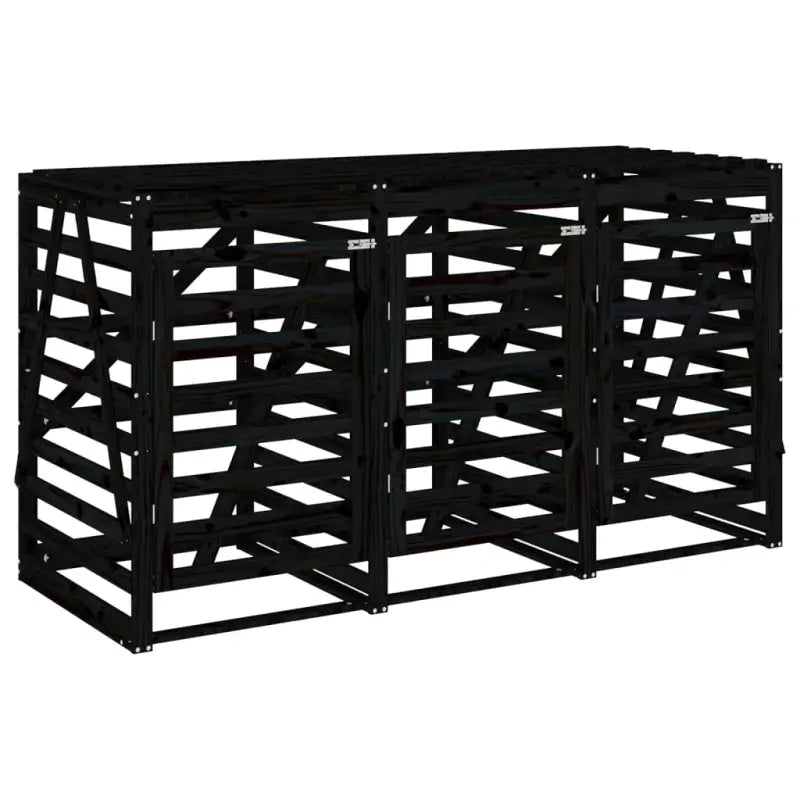 Houten containerberging van massief grenenhout voor tuinafval - Zwart grenenhout / 1 - Containerbergingen