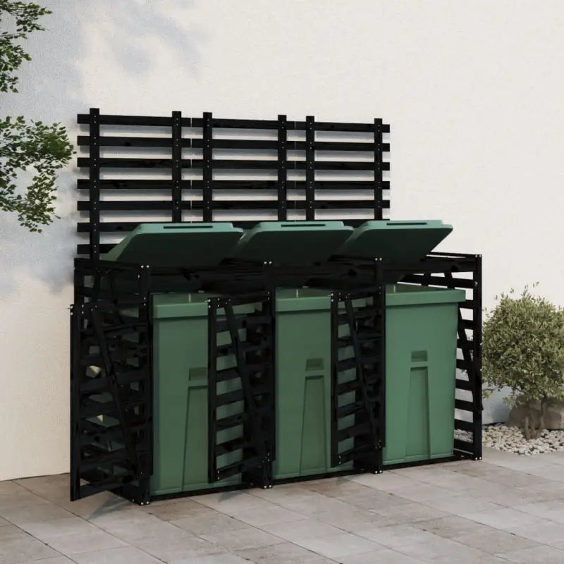 Houten containerberging van massief grenenhout voor tuinafval - Zwart grenenhout / 1 - Containerbergingen
