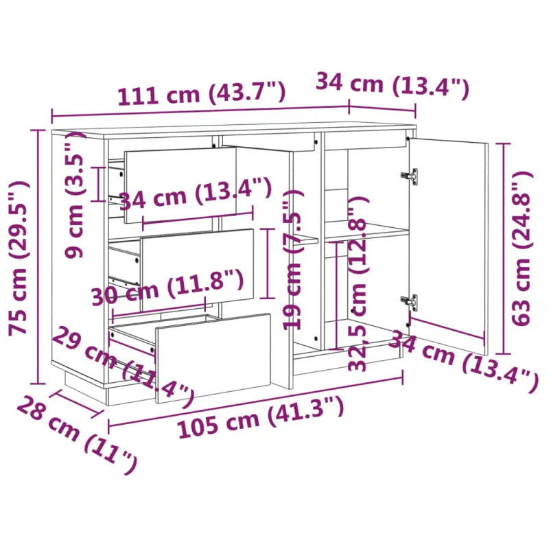 Houten dressoir met massief grenenhout voor woonkamer of slaapkamer - Dressoirs & buffetkasten