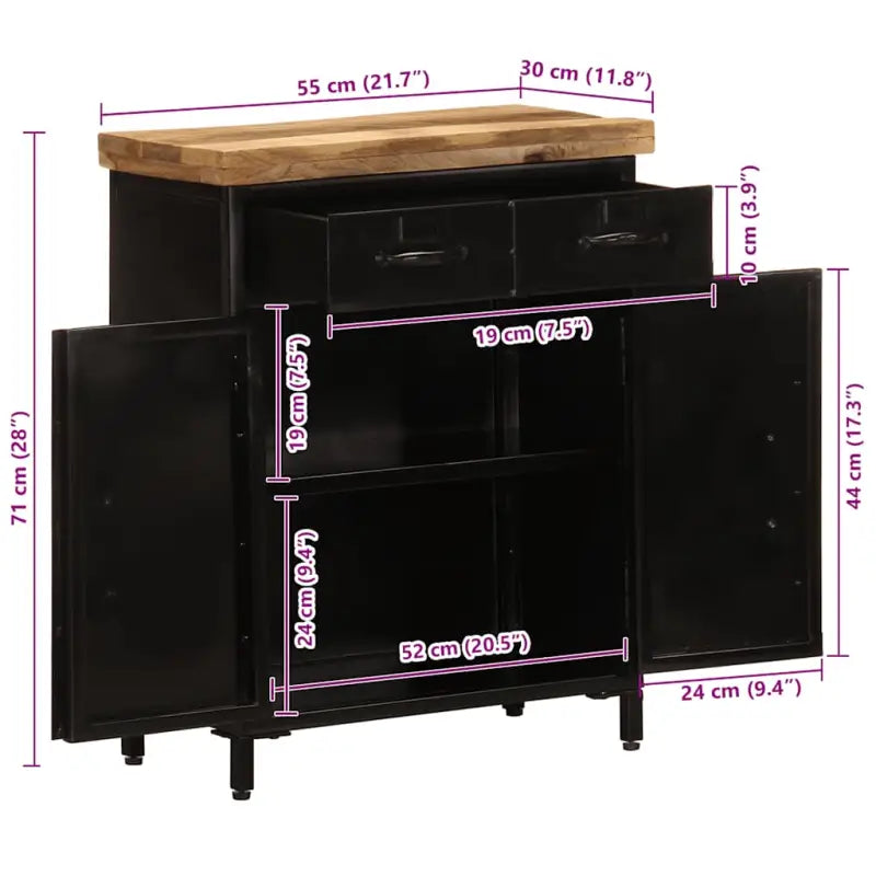 Houten dressoir met massief mangohout en stevig tafelblad - 55 x 30 x 71 cm / 1 - Dressoirs & buffetkasten