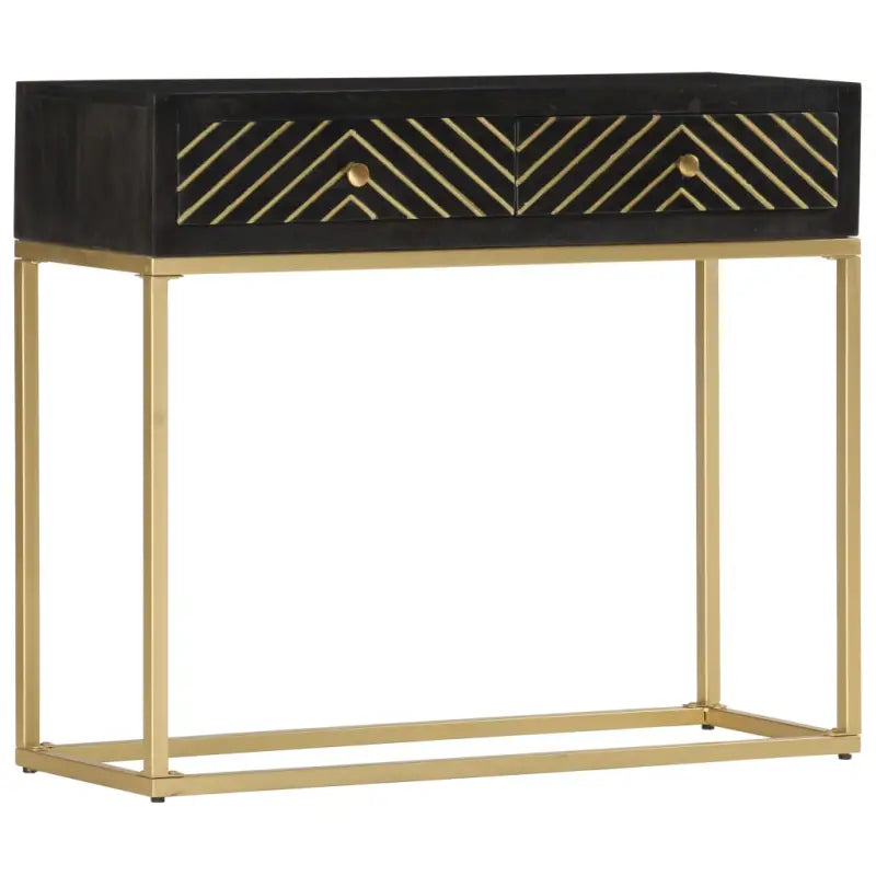 Houten dressoir met massief mangohout en zwarte goudkleurige afwerking - Dressoirs & buffetkasten