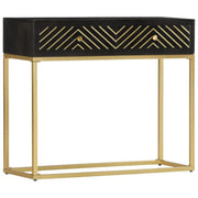 Houten dressoir met massief mangohout en zwarte goudkleurige afwerking - Dressoirs & buffetkasten