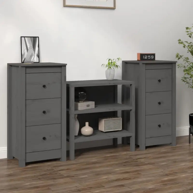 Houten Dressoir van massief grenenhout voor een opgeruimde woonkamer - Grijs / 2 / Kast met 3 lades - Dressoirs &