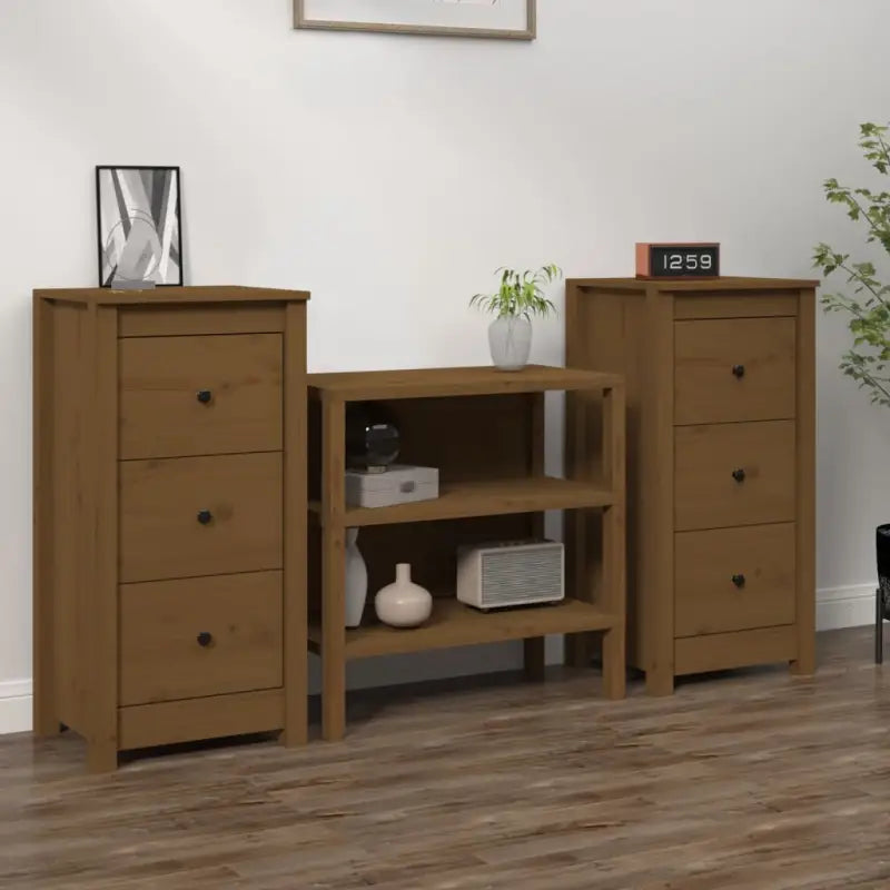 Houten Dressoir van massief grenenhout voor een opgeruimde woonkamer - Honingbruin / 2 / Kast met 3 lades - Dressoirs &