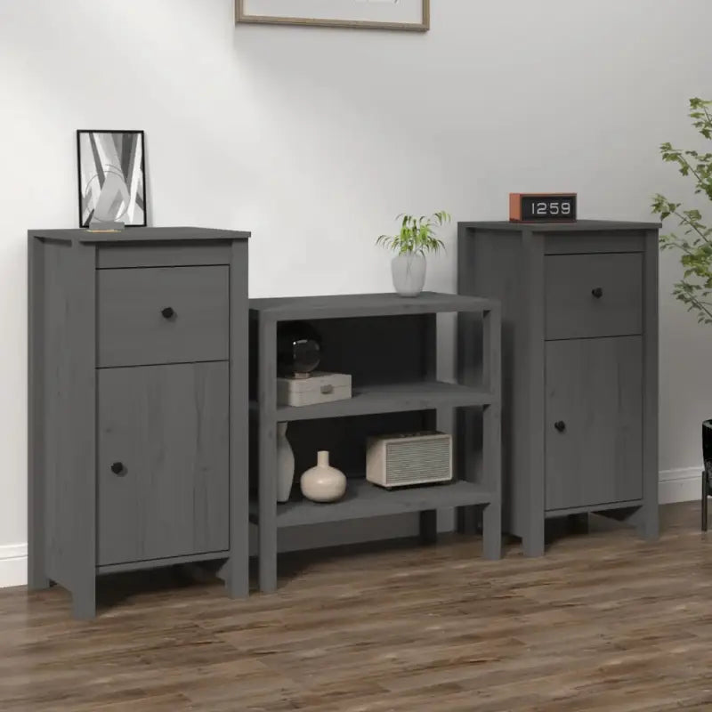 Houten Dressoir van massief grenenhout voor een opgeruimde woonkamer - Grijs / 2 / Nachtkastje - Dressoirs &