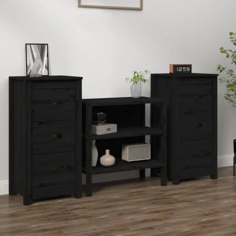 Houten Dressoir van massief grenenhout voor een opgeruimde woonkamer - Zwart / 2 / Kast met 3 lades - Dressoirs &