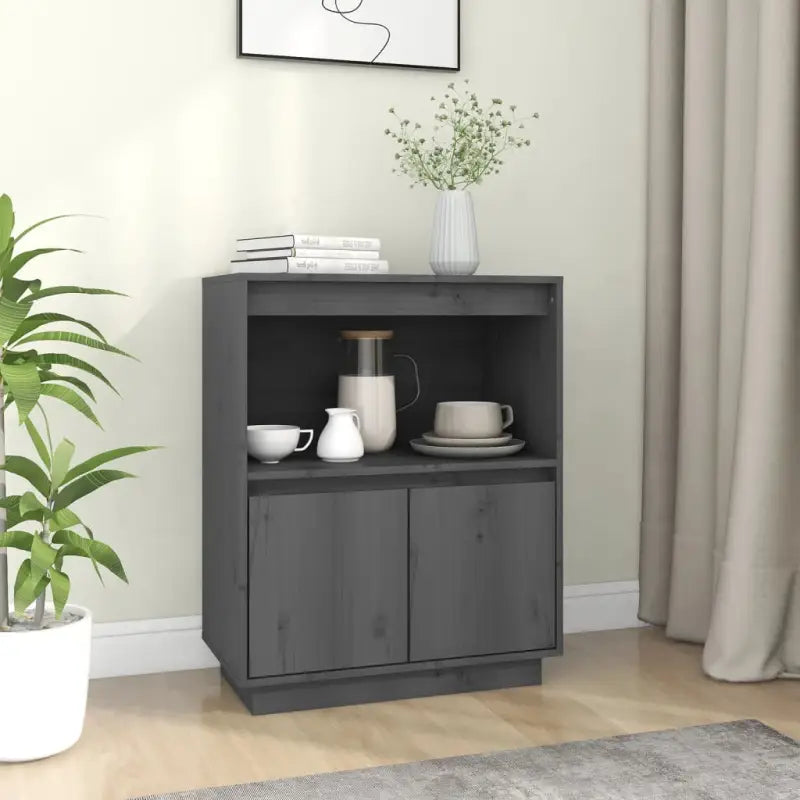 Houten dressoir van massief grenenhout voor praktische opbergruimte - Grijs / 1 - Dressoirs & buffetkasten