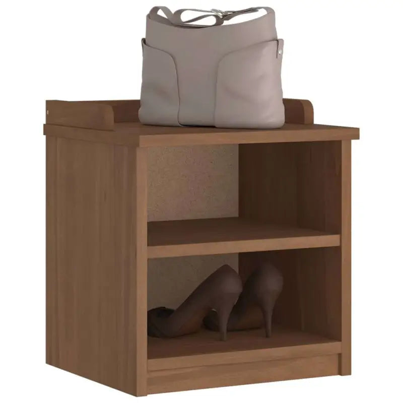 Houten gangbank van massief grenenhout met rustieke charme - Walnoothouten afwerking - Opberg- & halbankjes