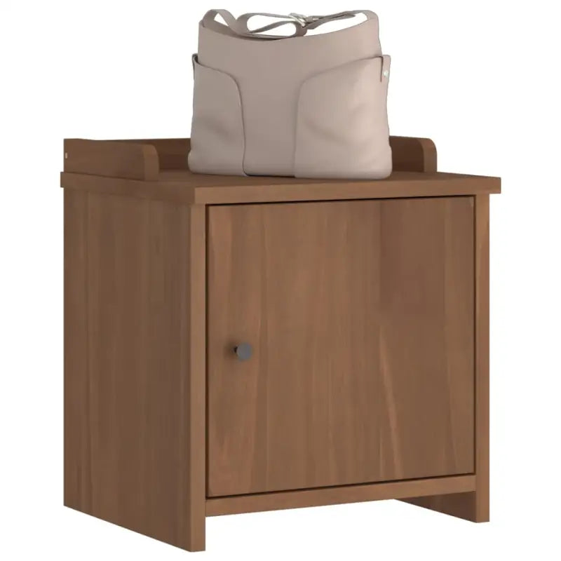 Houten gangbank van massief grenenhout met rustieke charme - Walnoothouten afwerking - Opberg- & halbankjes