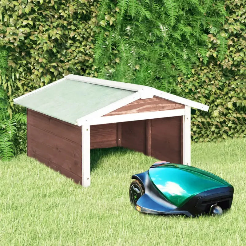 Houten Grasmaaiergarage van massief vurenhout voor buitengebruik - Bruin en wit / 1 - Grasmaaierhoezen
