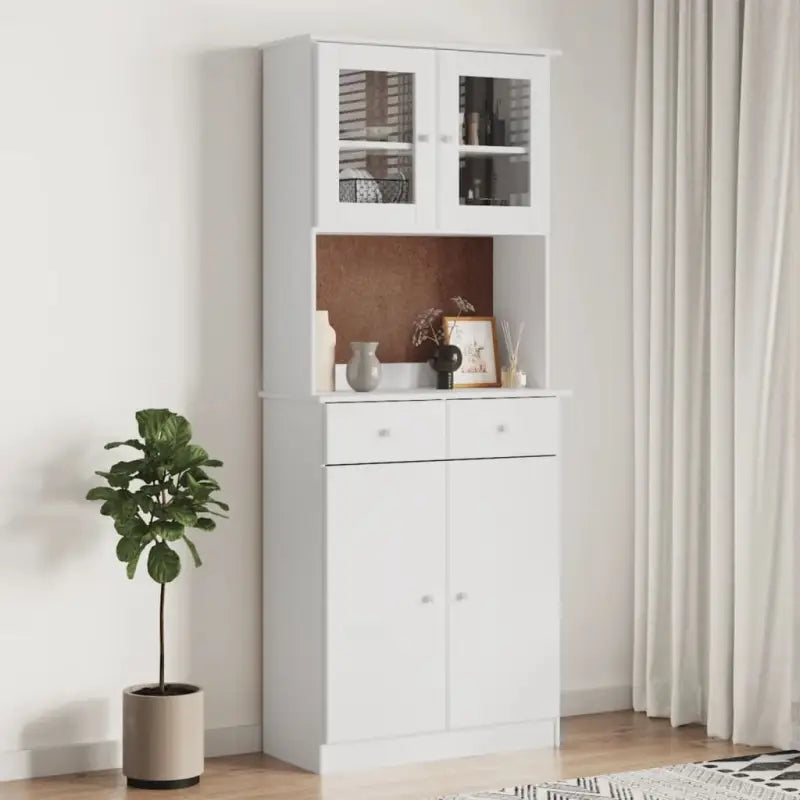 Houten hoge kast van massief grenenhout met houten knoppen - Wit / 1 - Dressoirs & buffetkasten