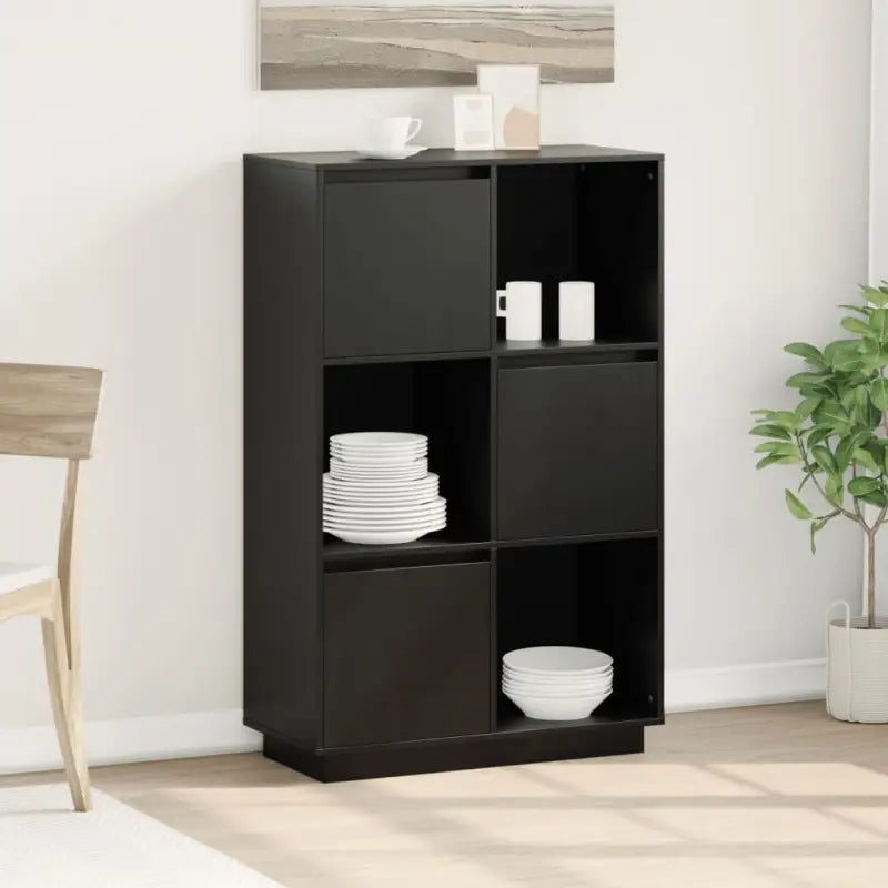 Houten hoge kast van massief grenenhout met rustieke uitstraling - Zwart / 1 - Dressoirs & buffetkasten