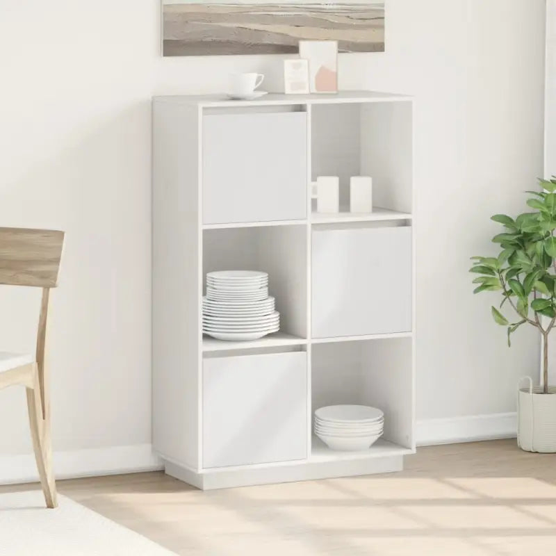 Houten hoge kast van massief grenenhout met rustieke uitstraling - Wit / 1 - Dressoirs & buffetkasten