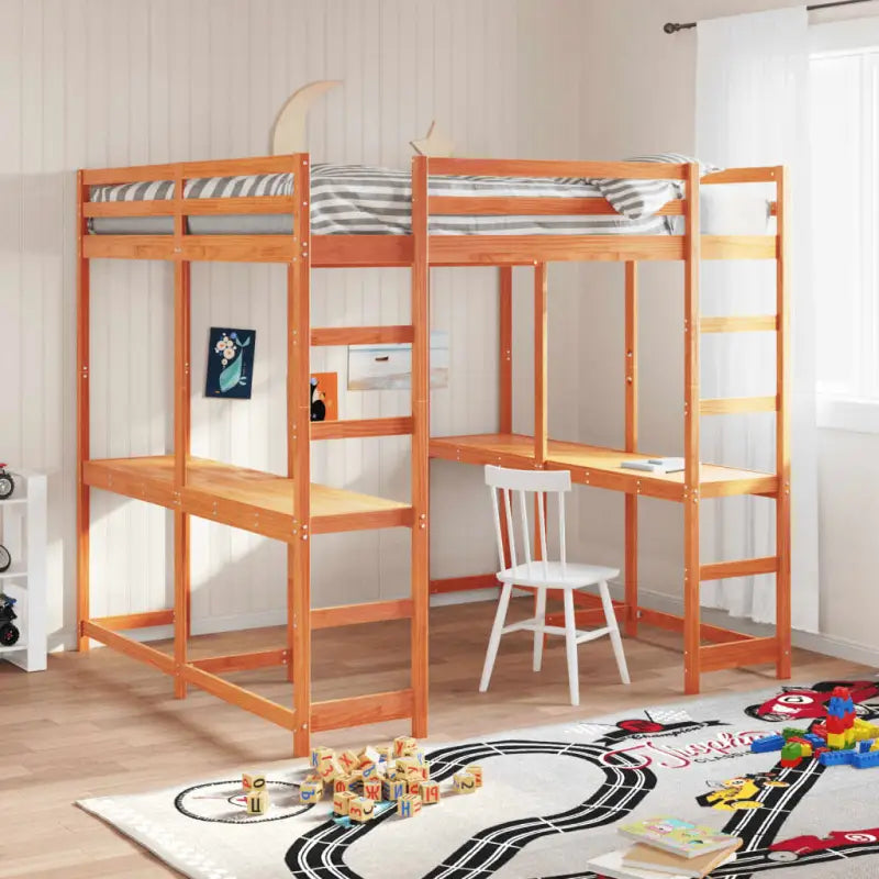 Houten Hoogslaper van Massief Grenenhout voor Een Ruimtebesparende Kamer - Wasbruin / 180 x 200 cm - Bedden & bedframes