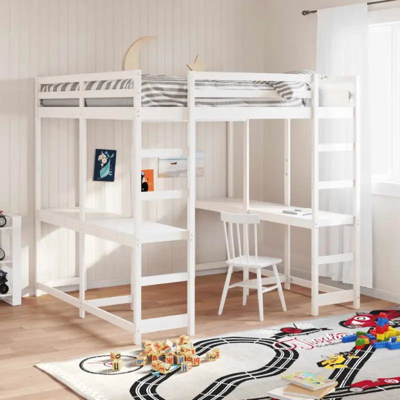 Houten Hoogslaper van Massief Grenenhout voor Een Ruimtebesparende Kamer - Wit / 160 x 200 cm - Bedden & bedframes