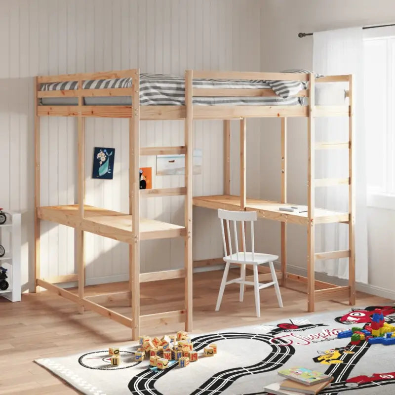Houten Hoogslaper van Massief Grenenhout voor Een Ruimtebesparende Kamer - Naturel / 140 x 200 cm - Bedden & bedframes