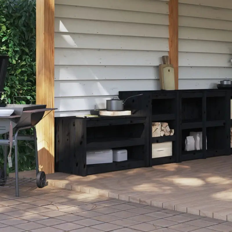 Houten keukenkasten van massief grenenhout voor buitenkeuken - Zwart grenenhout / 2 - Keukenkasten