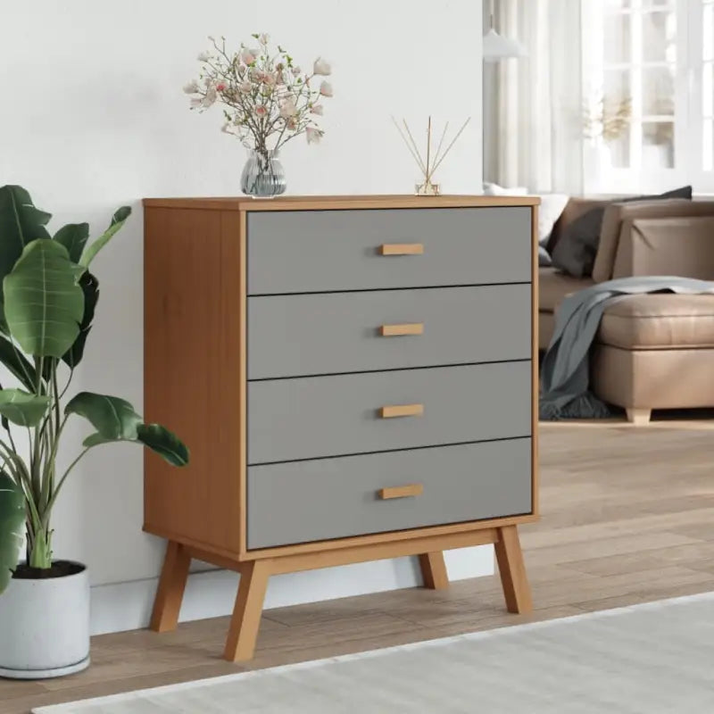 Houten ladekast met massief grenenhout en houten poten - Commodes & ladekasten