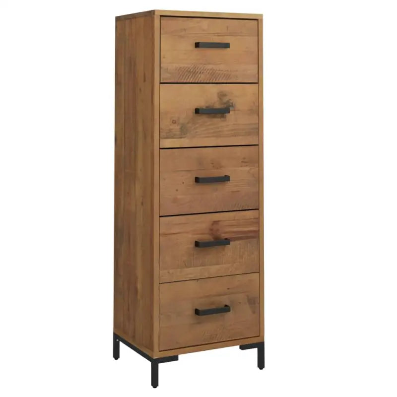 Houten ladekast van massief grenenhout met stevig bovenblad en metalen poten - Commodes & ladekasten