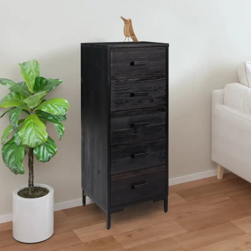 Houten ladekast van massief grenenhout met stevig bovenblad en metalen poten - Zwart / 1 - Commodes & ladekasten