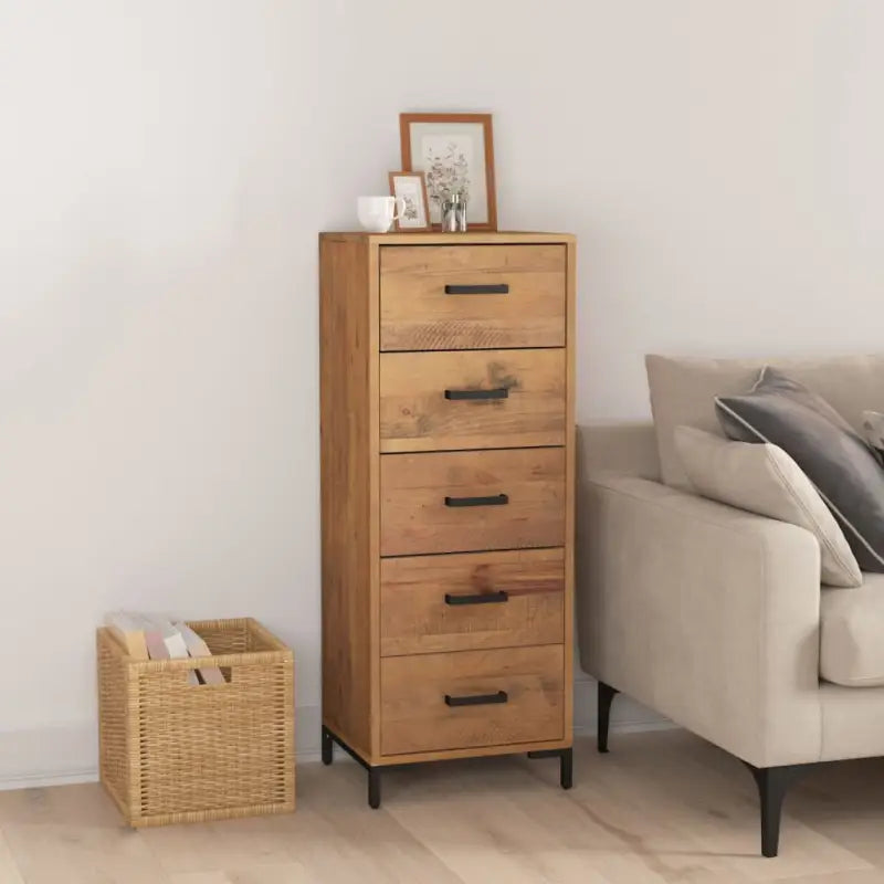 Houten ladekast van massief grenenhout met stevig bovenblad en metalen poten - Bruin / 1 - Commodes & ladekasten