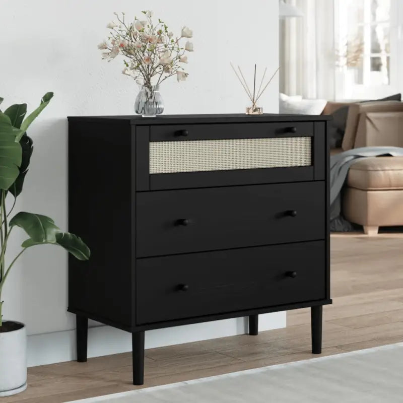 Houten ladekast van massief grenenhout voor een elegante interieurstijl - Zwart / 1 - Commodes & ladekasten