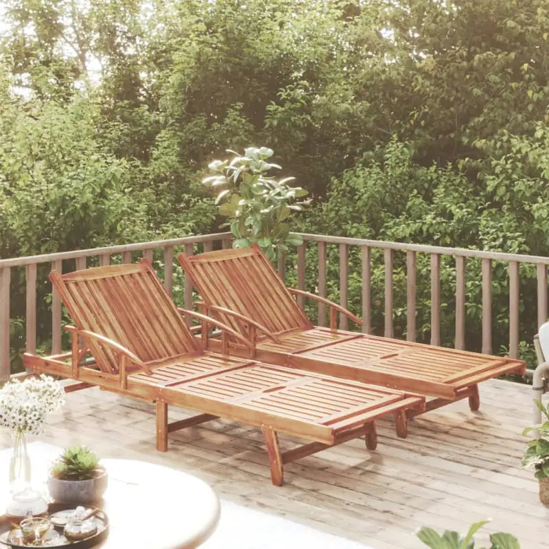Houten Ligstoelen Set van Massief Acaciahout voor Buiten Gebruik - 1 / 2 ligbedden - Ligstoelen