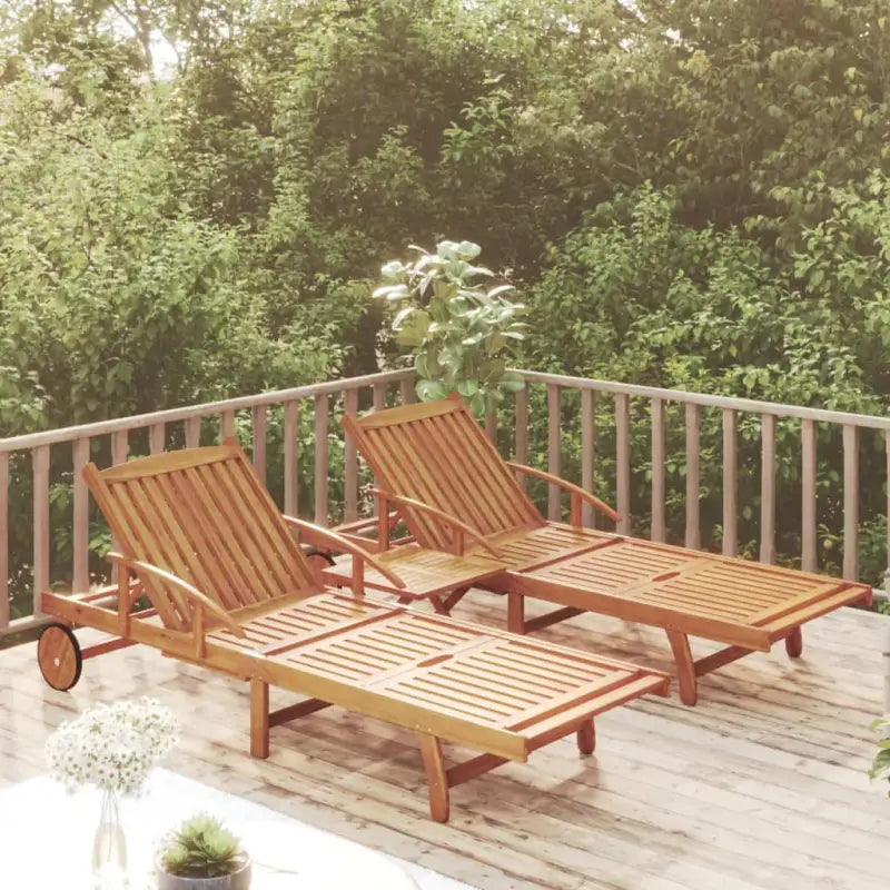 Houten Ligstoelen Set van Massief Acaciahout voor Buiten Gebruik - 1 / 2 ligbedden met tafel - Ligstoelen