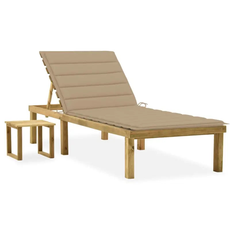 Houten Loungebed met Kussen en Tafeltje voor Buiten - Beige / 1 - Ligstoelen