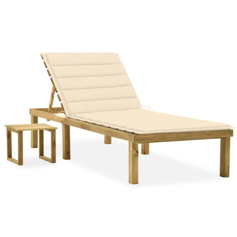 Houten Loungebed met Kussen en Tafeltje voor Buiten - Crème / 1 - Ligstoelen