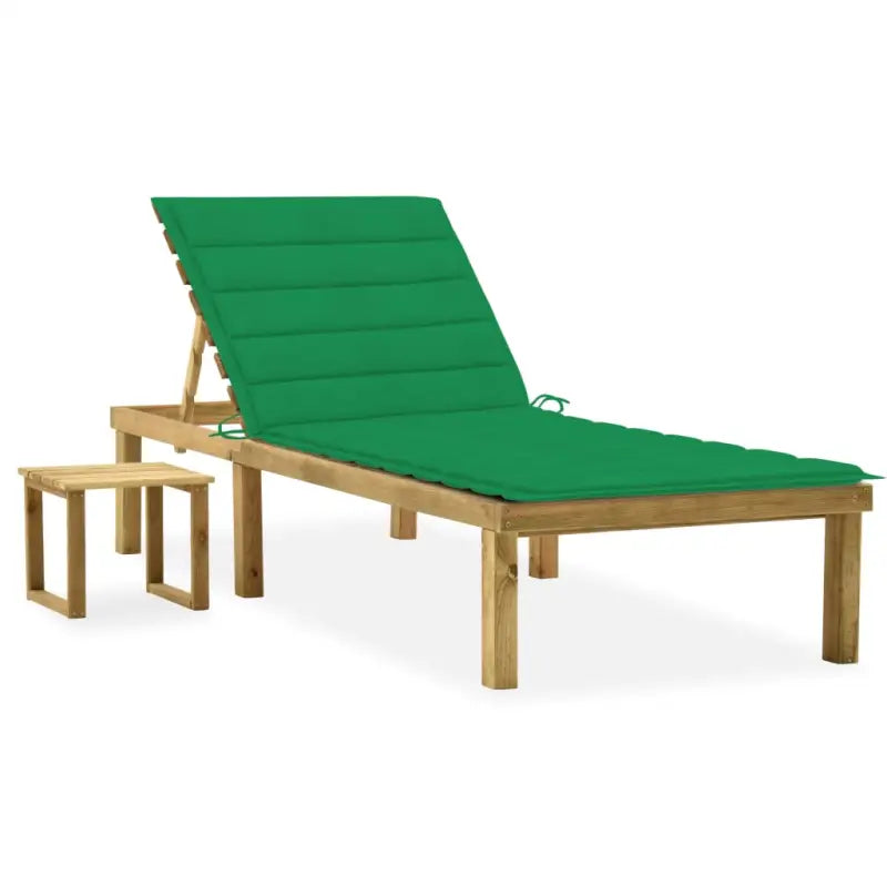 Houten Loungebed met Kussen en Tafeltje voor Buiten - Groen / 1 - Ligstoelen